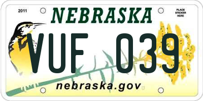 NE license plate VUF039