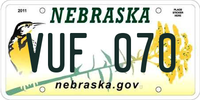 NE license plate VUF070