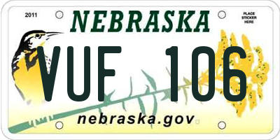 NE license plate VUF106