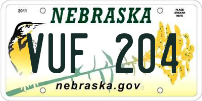 NE license plate VUF204