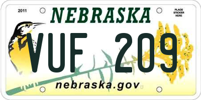 NE license plate VUF209