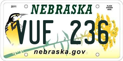 NE license plate VUF236