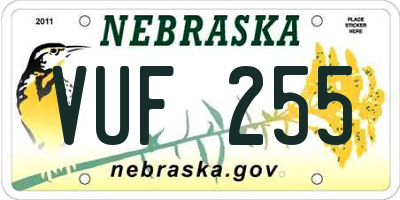 NE license plate VUF255