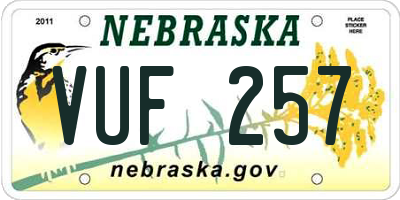 NE license plate VUF257