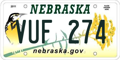 NE license plate VUF274