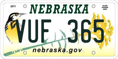 NE license plate VUF365
