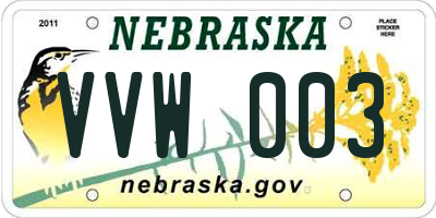 NE license plate VVW003