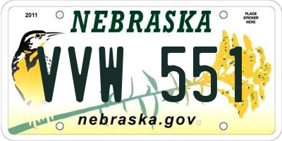 NE license plate VVW551