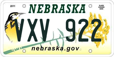 NE license plate VXV922