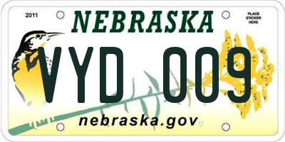 NE license plate VYD009