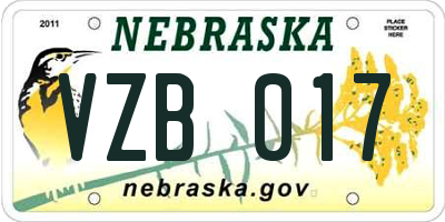 NE license plate VZB017