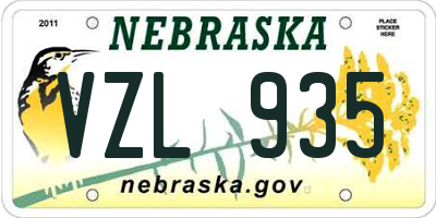 NE license plate VZL935