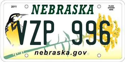 NE license plate VZP996