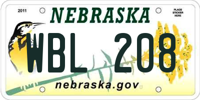 NE license plate WBL208