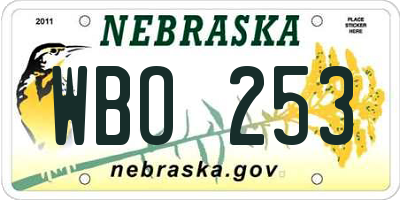 NE license plate WBO253