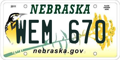 NE license plate WEM670