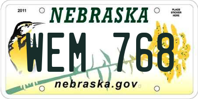 NE license plate WEM768