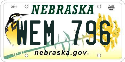 NE license plate WEM796