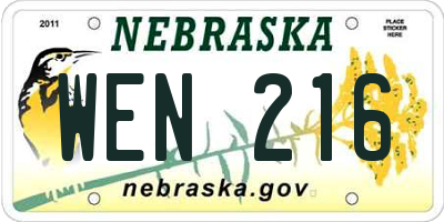 NE license plate WEN216