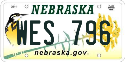 NE license plate WES796