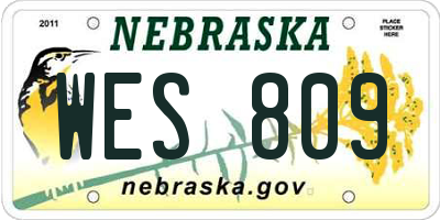 NE license plate WES809