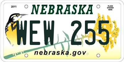 NE license plate WEW255