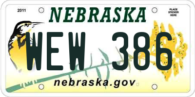NE license plate WEW386