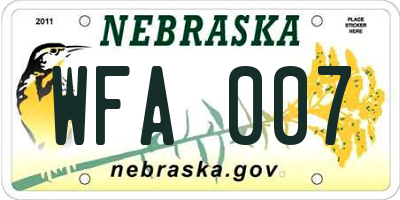 NE license plate WFA007