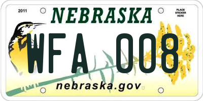 NE license plate WFA008