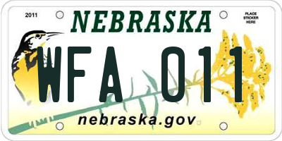 NE license plate WFA011