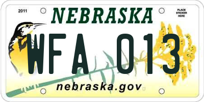 NE license plate WFA013