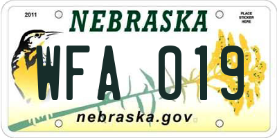 NE license plate WFA019