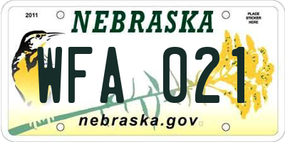 NE license plate WFA021