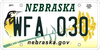 NE license plate WFA030