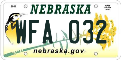 NE license plate WFA032