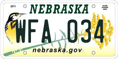 NE license plate WFA034