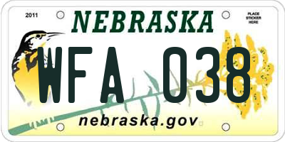 NE license plate WFA038