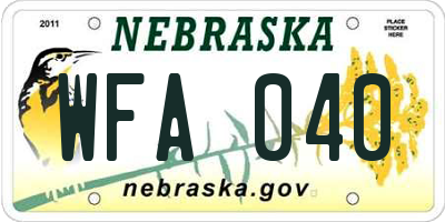 NE license plate WFA040