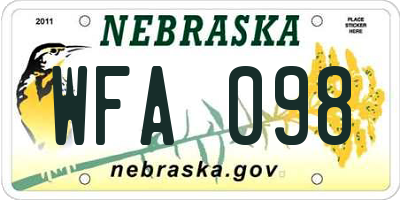 NE license plate WFA098