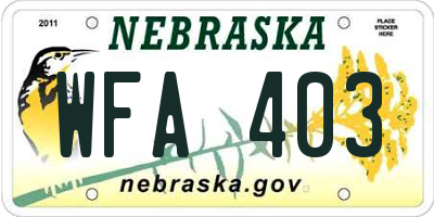 NE license plate WFA403