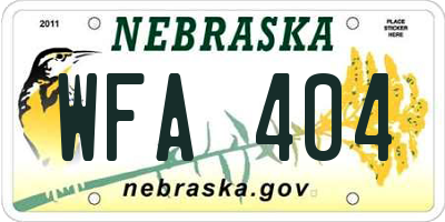 NE license plate WFA404