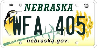 NE license plate WFA405