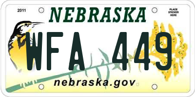 NE license plate WFA449