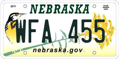 NE license plate WFA455