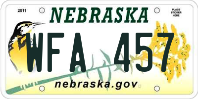 NE license plate WFA457