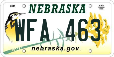 NE license plate WFA463