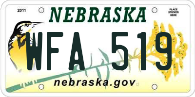 NE license plate WFA519
