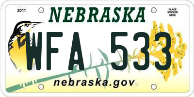 NE license plate WFA533