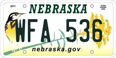 NE license plate WFA536
