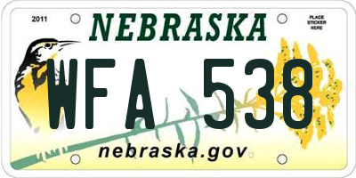NE license plate WFA538